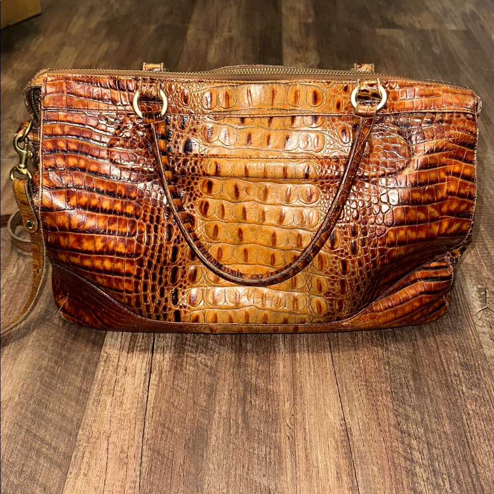Brahmin Croc-Embossed Satchel Pecan - Picture 6 of 16